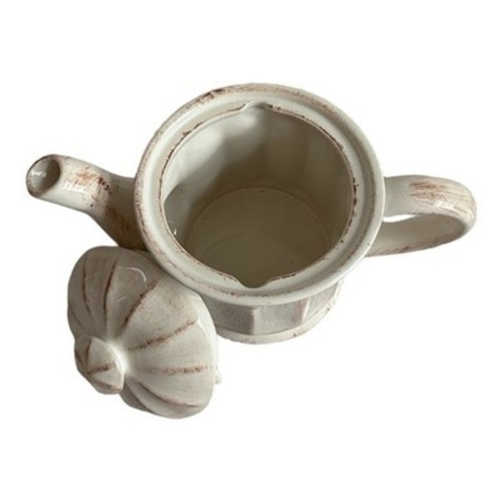 Vintage CBK Shabby Chic Teapot 9.5" Glazed Ceramic Farmhouse Off-White Excellent - Picture 5 of 6